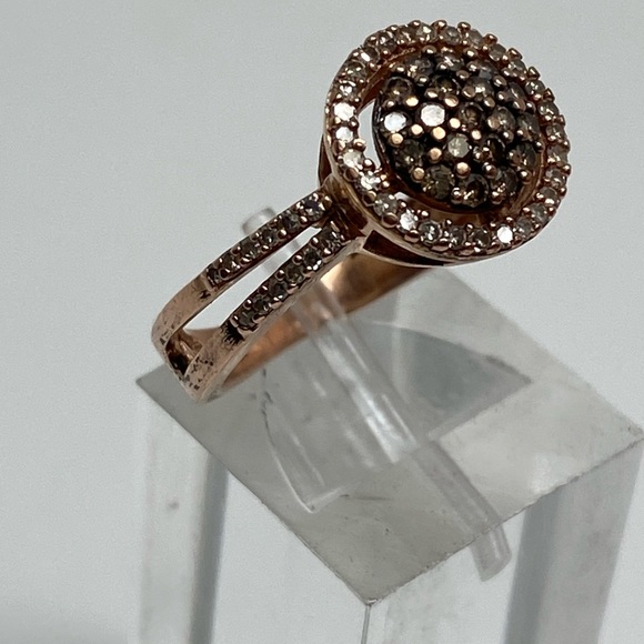 10K Rose Gold Champagne and White Diamond Cluster Pave Halo Ring 0.50ct Size 7 - Picture 9 of 14